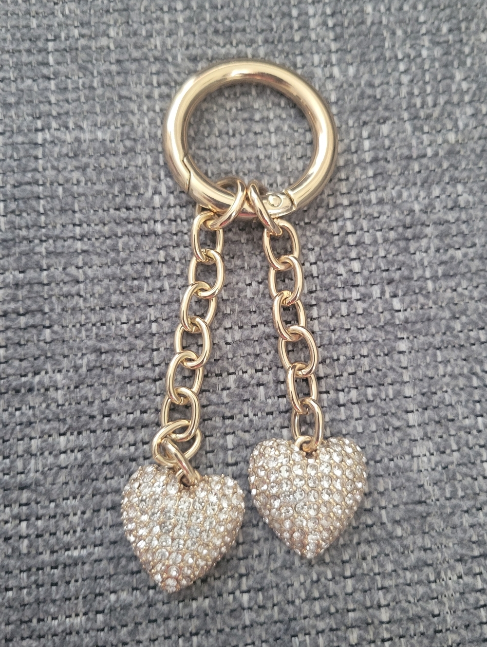 JCrew Gold-tone Double Heart Keychain with Crystal Pavé Hearts